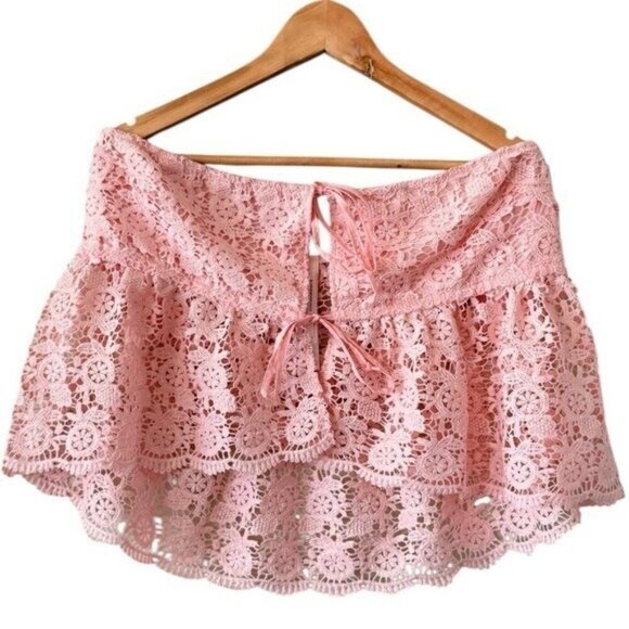 ANTHROPOLOGIE Strapless Pink Crochet Lace Top Size XL NEW Coquette Fairycore - Picture 2 of 7